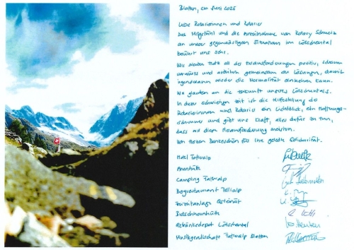 Lettera di ringraziamento di Blatten